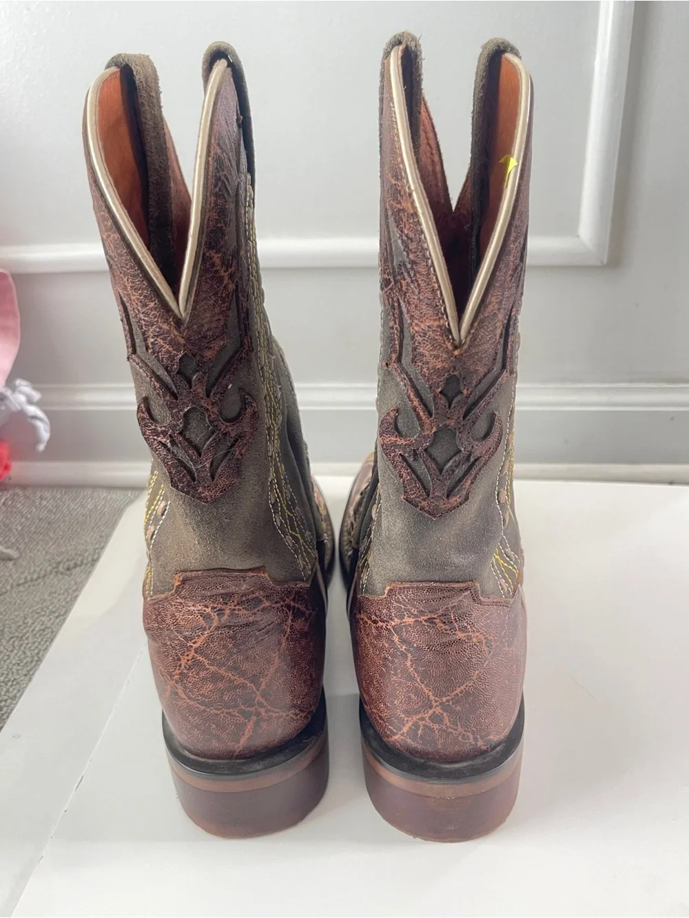 Dan Post Men’s 10.5 D Inlay Leather Square Toe Boots Western Rodeo Leather - Picture 4 of 7